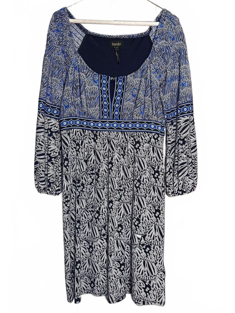 Laundry by Shelli Segal Long Sleeve Mixed Print Midi Dress Geometric Border, 4